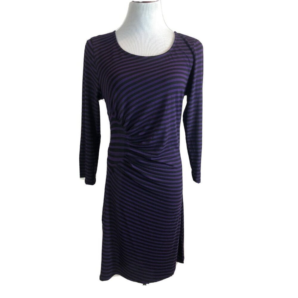 Stitch Fix Dress‎ Size Large Purple Black Stripe Gathered Mystree Zhanna New